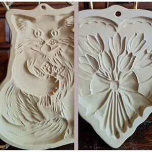 Two Brown Bag Stoneware Cookie, Ornament, Chocolate Art Molds 1984 & 1989